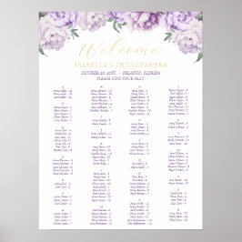 Poster Gráfico Floral de Quinceañera Roxo e Dourado