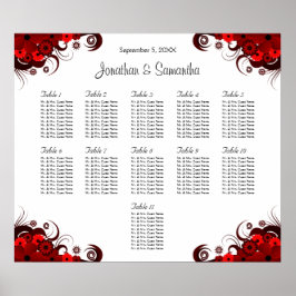 Pôster Gráfico Floral Vermelho e Branco 11 Mesas de Casam