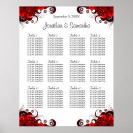 Poster Gráfico Floral Vermelho e Branco 12 Mesas de Casam