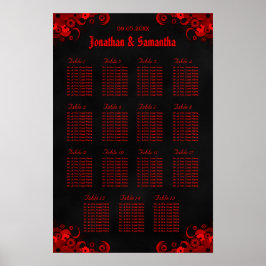 Pôster Gráfico Floral Vermelho e Preto 15 Mesas de Casame