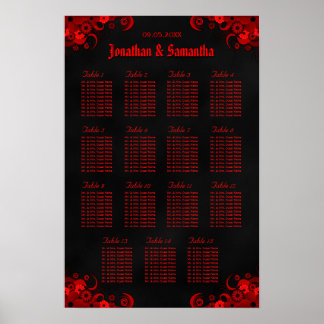 Pôster Gráfico Floral Vermelho e Preto 15 Mesas de Casame