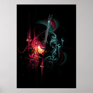 Poster Gráfico legal da música com guitarra