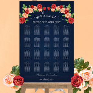 Poster Gráfico marinho Azul Vermelho e Rosas Laranja