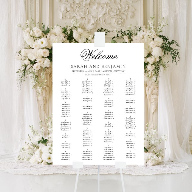 Poster Gráfico Mínimo de Casamento de Casamento de Script (This elegant wedding seating chart leaves plenty of space for guest names.)