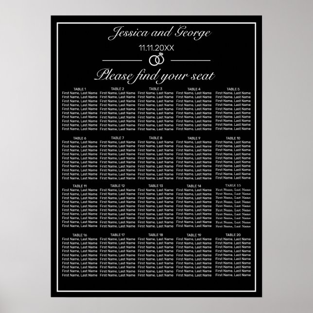 Poster Gráfico mínimo moderno de lugares negros 20 Mesas (Frente)