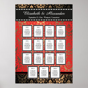 Pôster Gráfico Rich Red Casamento tema damasco 15 Mesa