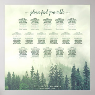 Poster Gráfico Rustic 16 Green Forest Wedding Seating Cha