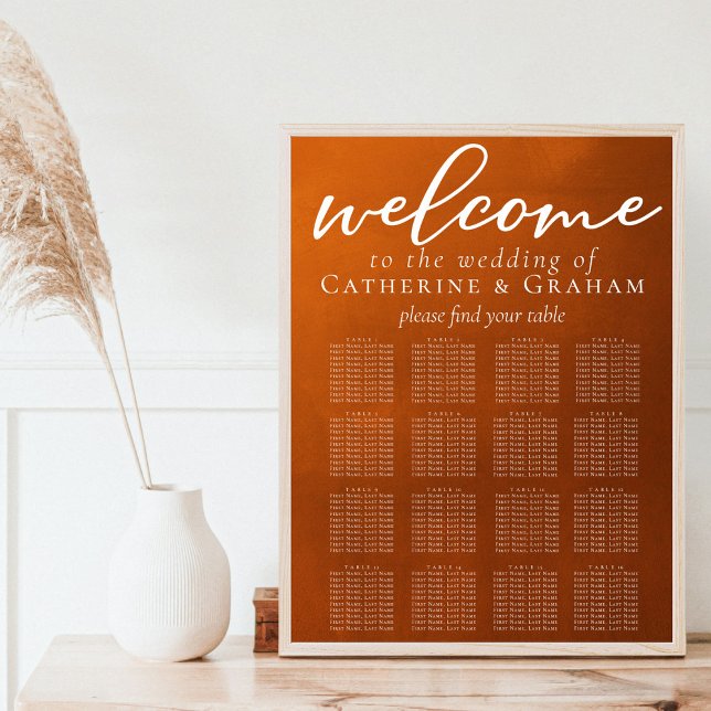 Poster Gráfico Rustic Burnt Orange Wedding 16 Mesa Seatin (Criador carregado)