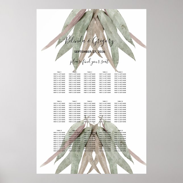 Poster Gráfico Rustic Eucalyptus Leaf Wedding Seating (Frente)