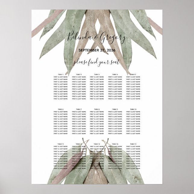 Poster Gráfico Rustic Eucalyptus Leaf Wedding Seating (Frente)