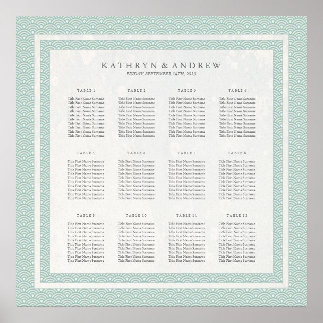 Pôster Gráfico Seado Seigaiha de Padrão Branco+Verde (Frente)