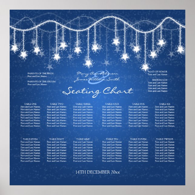 Poster Gráfico Sentado Casamento Estrelas Shimmering Azul (Frente)