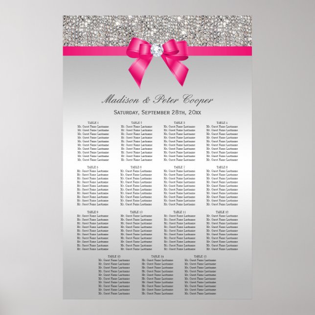 Poster Gráfico Sentado de Casamento de Arcos Rosa Sequins (Frente)