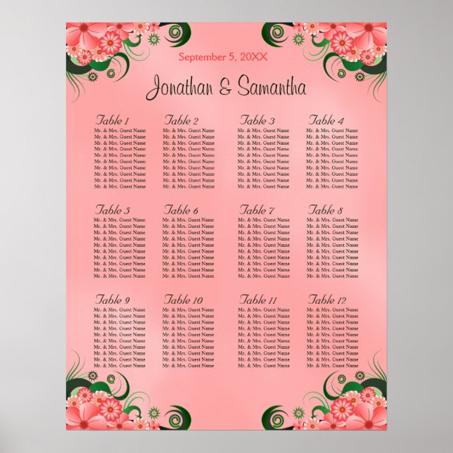 Poster Gráfico Sentado de Casamento de Casamento de Mesas (Frente)