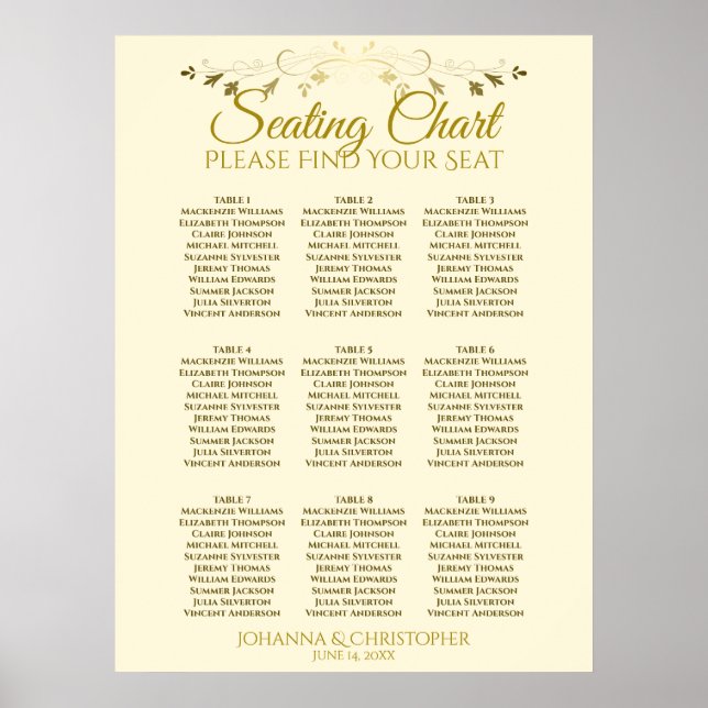 Poster Gráfico Sentado de Casamento de Mesa Simples 9 Dou (Frente)
