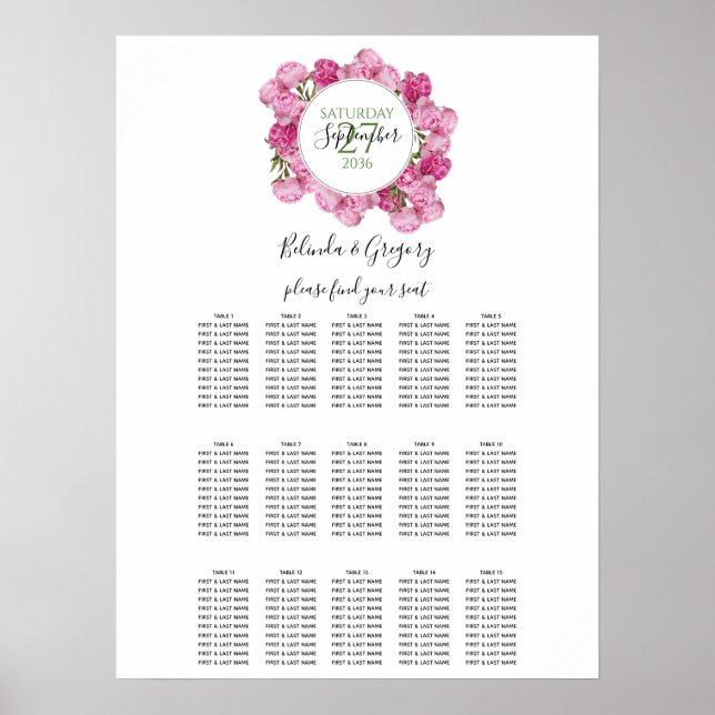 Poster Gráfico Sentado de Casamento de Peões Rosa Elegant (Frente)