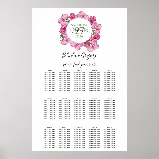 Poster Gráfico Sentado de Casamento de Peões Rosa Elegant (Frente)