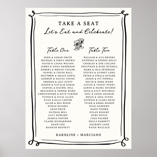 Poster Gráfico Sentado de Casamento de Portas Desenhadas  (Frente)