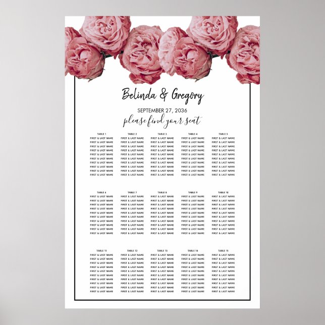 Poster Gráfico Sentado de Casamento de Rosas Rosa Elegant (Frente)