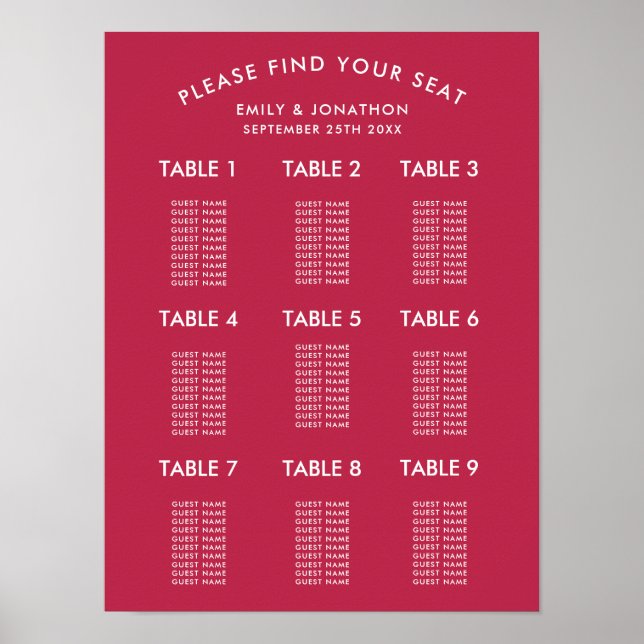 Poster Gráfico Sentado de Casamento Magenta com Tipografi (Frente)