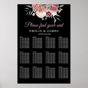 Poster Gráfico Sentado de Casamento Negra Floral Dusty Ro