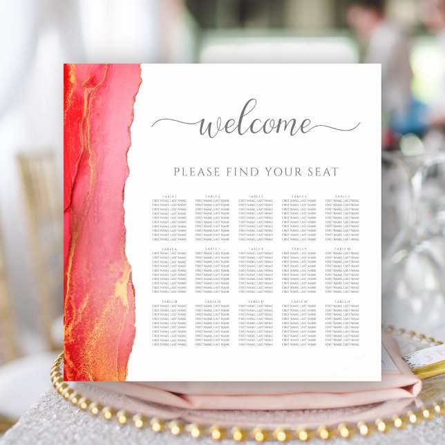 Poster Gráfico Sentado de Casamento Rosa-Coral Elegante (Elegant Coral Pink Wedding Seating Chart)