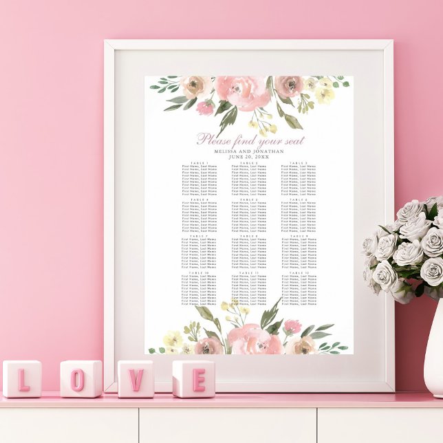 Poster Gráfico Sentado de Casamento Rosa-Rosa-Blush Elega (Criador carregado)