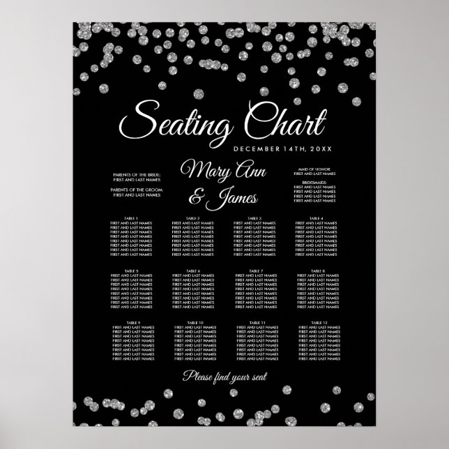 Poster Gráfico Sentado Faux Glitter Confetti Preto (Frente)