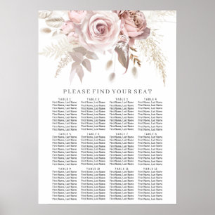 Poster Gráfico Sentado Floral de Casamento de Rosa Blush