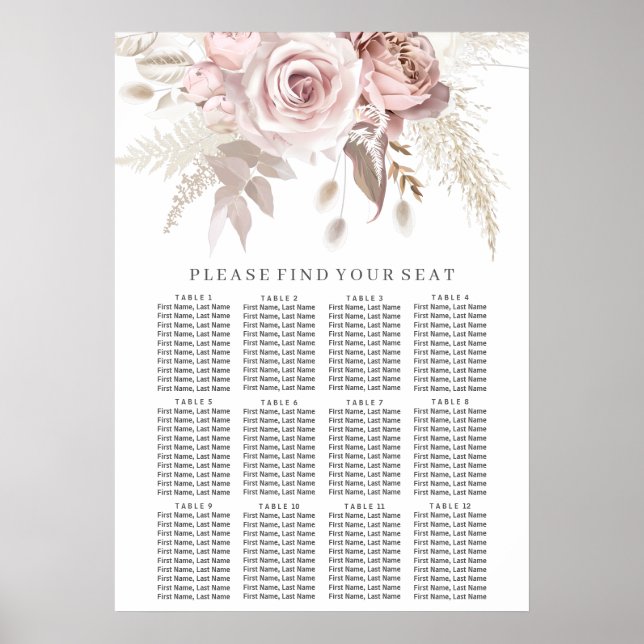 Poster Gráfico Sentado Floral de Casamento de Rosa Blush  (Frente)