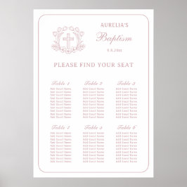 Poster Gráfico Sentado Simples Floral Rosa Cruzado Batism