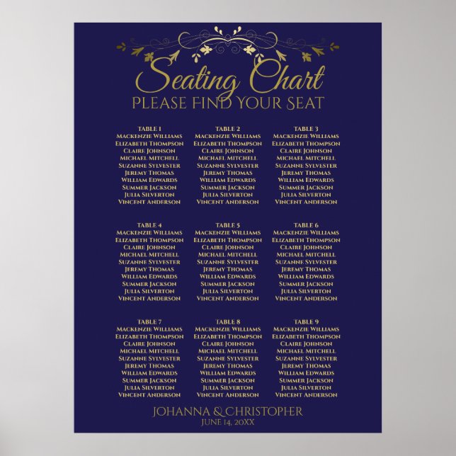 Poster Gráfico Simples 9 Mesas de Casamento de Casamento  (Frente)