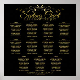 Poster Gráfico Simples de 11 Mesas de Casamento Dourado e