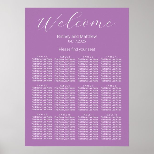 Poster Gráfico Simples de Casamento de Lavanda Minimalist (Frente)