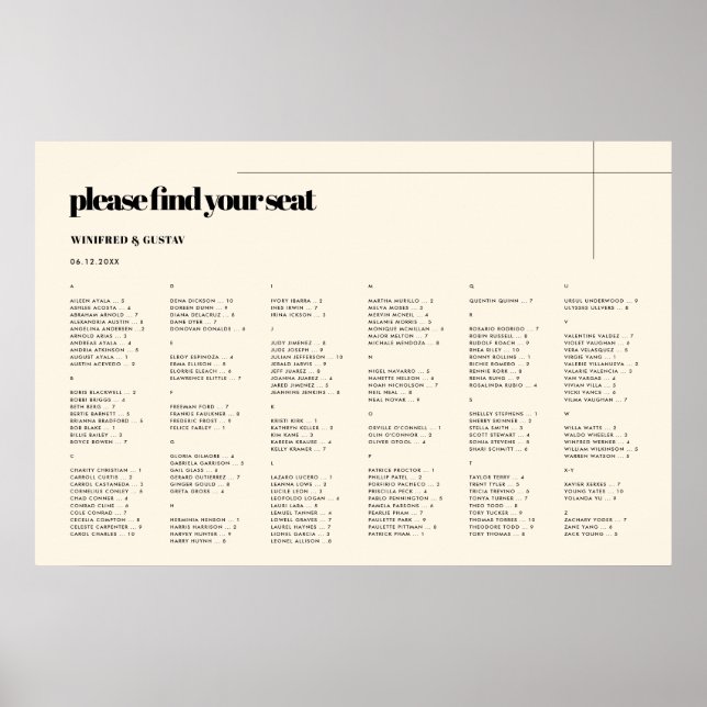 Poster Gráfico simples de lugares alfabéticos elegantes e (Frente)