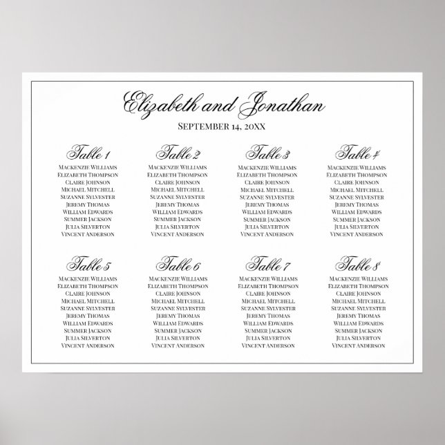 Poster Gráfico Simples Elegância 8 Mesas Casamento (Frente)