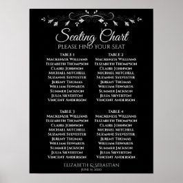 Poster Gráfico Simples Elegante Preto 4 Mesa Casamento Se