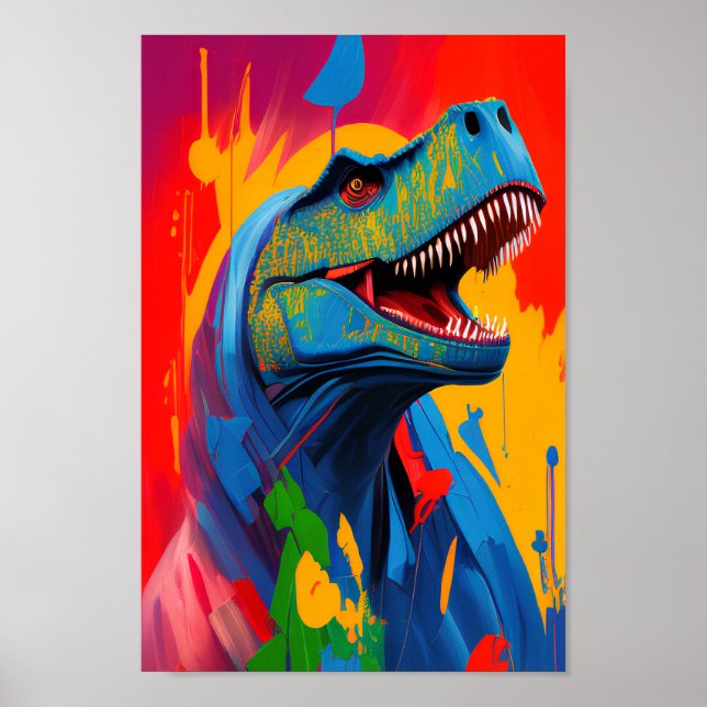 Poster Gráfico T-Rex brilhante e vibrante (Frente)