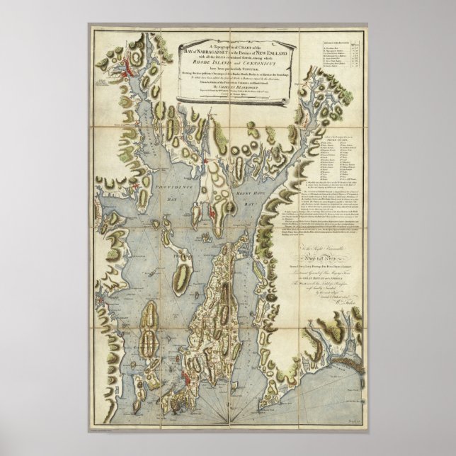 Pôster Gráfico Topográfico da Baía de Narraganset (Frente)