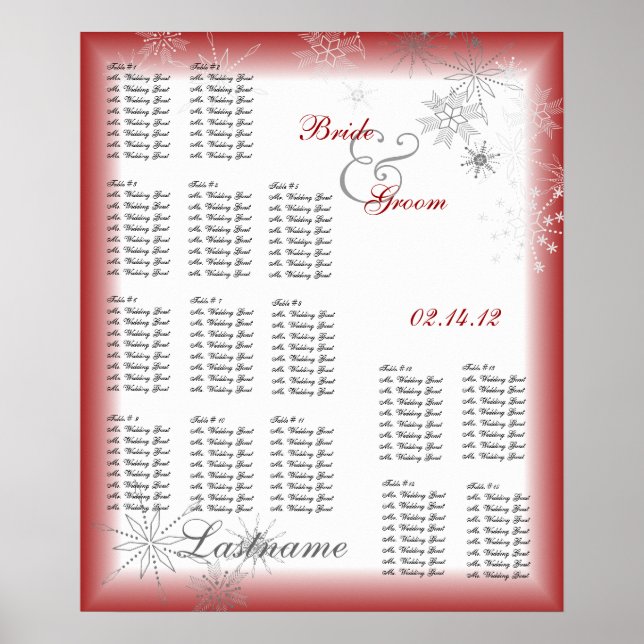 Poster Gráfico Vermelho de Casamento de Floco de Neve (Frente)