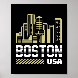 Poster Gráficos da Silhueta de Boston EUA Cidade Urbana