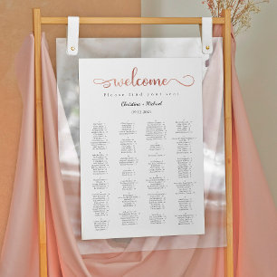 Poster Gráficos de Assentos Alfabéticos Dourados Rosa de