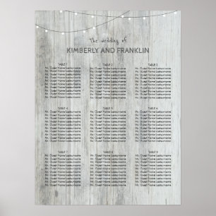 Poster Gráficos de Casamento de Madeira e Luzes de Corda