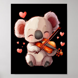 Poster Gráficos de Koala Kawaii Tocando Violino para o Di