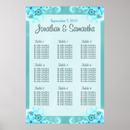 Pôster Gráficos de Mesa de Casamento Floral Azul Aqua