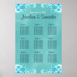 Pôster Gráficos de Mesa de Casamento Floral de Teal Azul