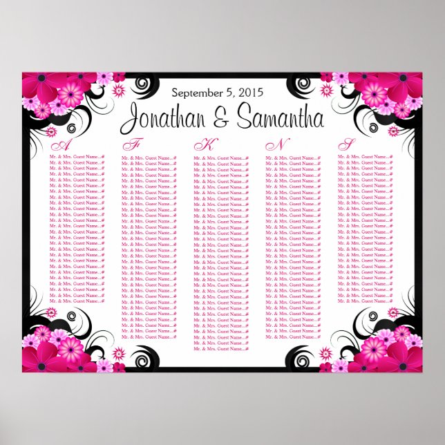 Poster Gráficos de Mesa Floral de Casamento da Fuchsia Br (Frente)
