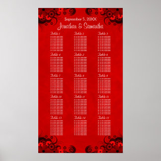 Pôster Gráficos de Mesas de Casamento Floral Red Gothic 1