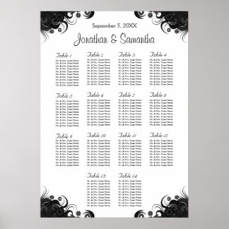 Pôster Gráficos de Mesas de Casamento Negro e Branco