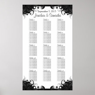 Pôster Gráficos de Mesas de Casamento Negro e Branco